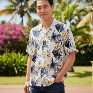 Newport Isle Tropical Resort Button Down Short Sleeve Shirt, Size XXL